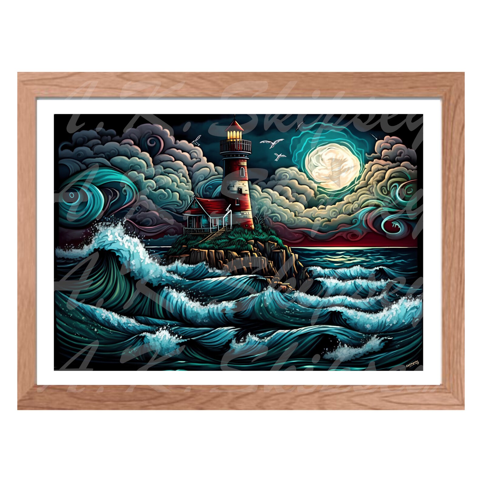 Seascape Light House Painting Light House Wall Art Stormy Etsy