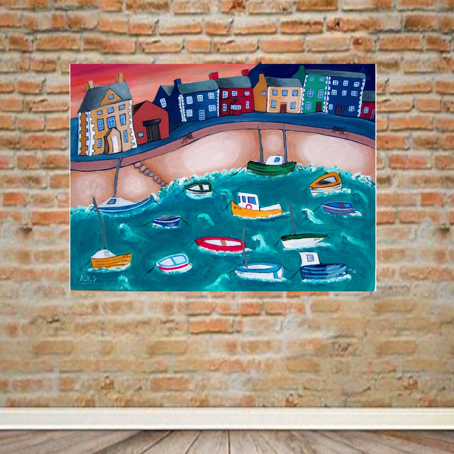 Aberaeron Art Print, Large Seaside Canvas, Seascape Painting, Coastal