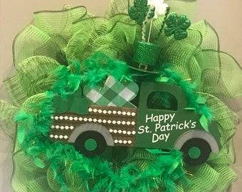 St. Patrick's Day, St. Patricks Day Wreath, Door Wreath, Front Door Wreath, Deco Mesh Wreath, Wreath, Irish Wreath, Shamrock Wreath