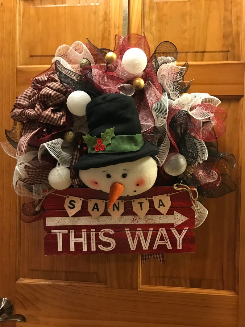 Deco Mesh Wreath Winter Wreath Christmas Door Decor Christmas Wreath Whimsical Christmas Wreath Snowman Wreath