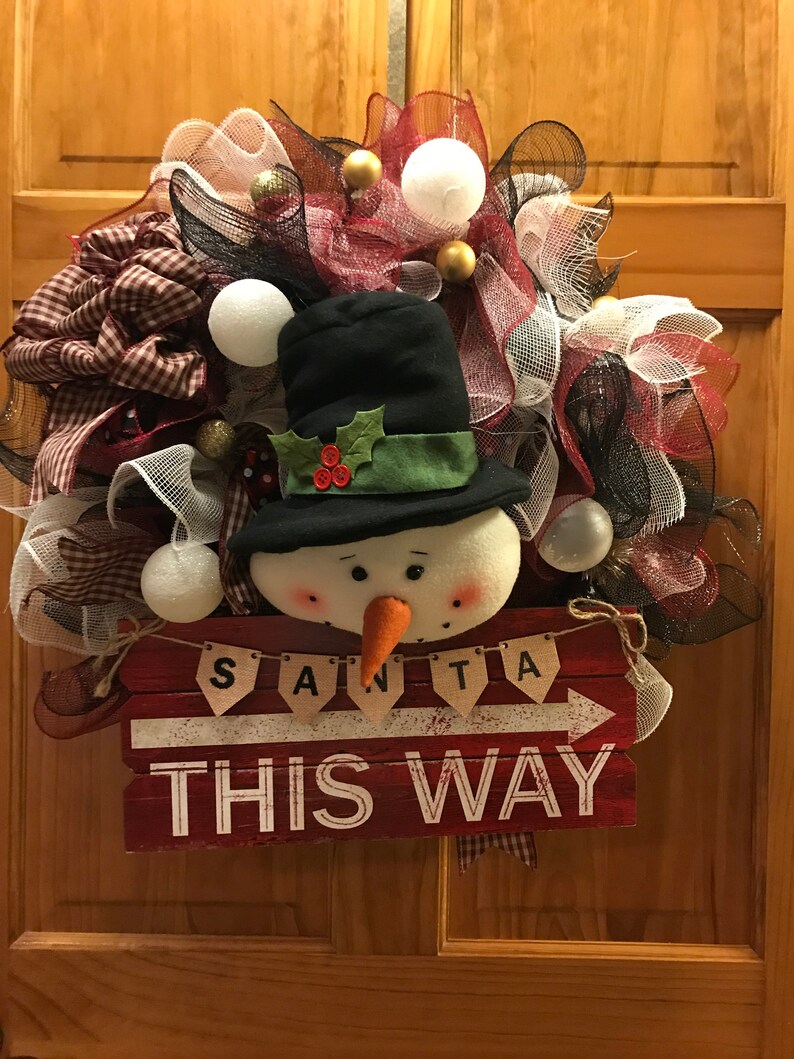 Deco Mesh Wreath Winter Wreath Christmas Door Decor Christmas Wreath Whimsical Christmas Wreath Snowman Wreath