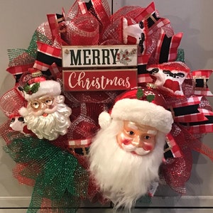 Santa Claus Wreath, Christmas Wreath, Holiday Decor, Santa Deco Mesh Wreath, Front Door Wreath, Winter Wreaths, Deco mesh wreath, Farmhouse