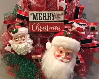 Santa Claus Wreath, Christmas Wreath, Holiday Decor, Santa Deco Mesh Wreath, Front Door Wreath, Winter Wreaths, Deco mesh wreath, Farmhouse