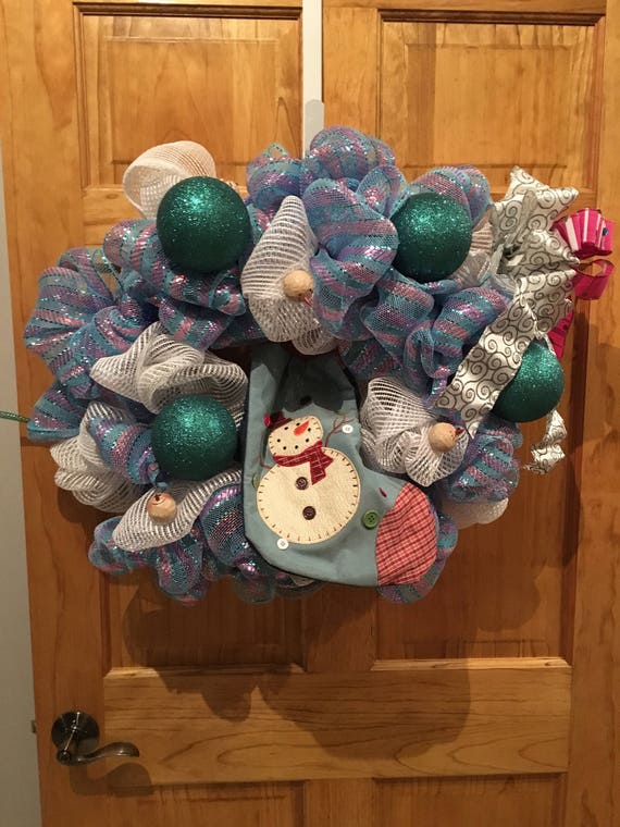 Snowman Stocking Deco Mesh Christmas Wreath Snowman Wreath Etsy