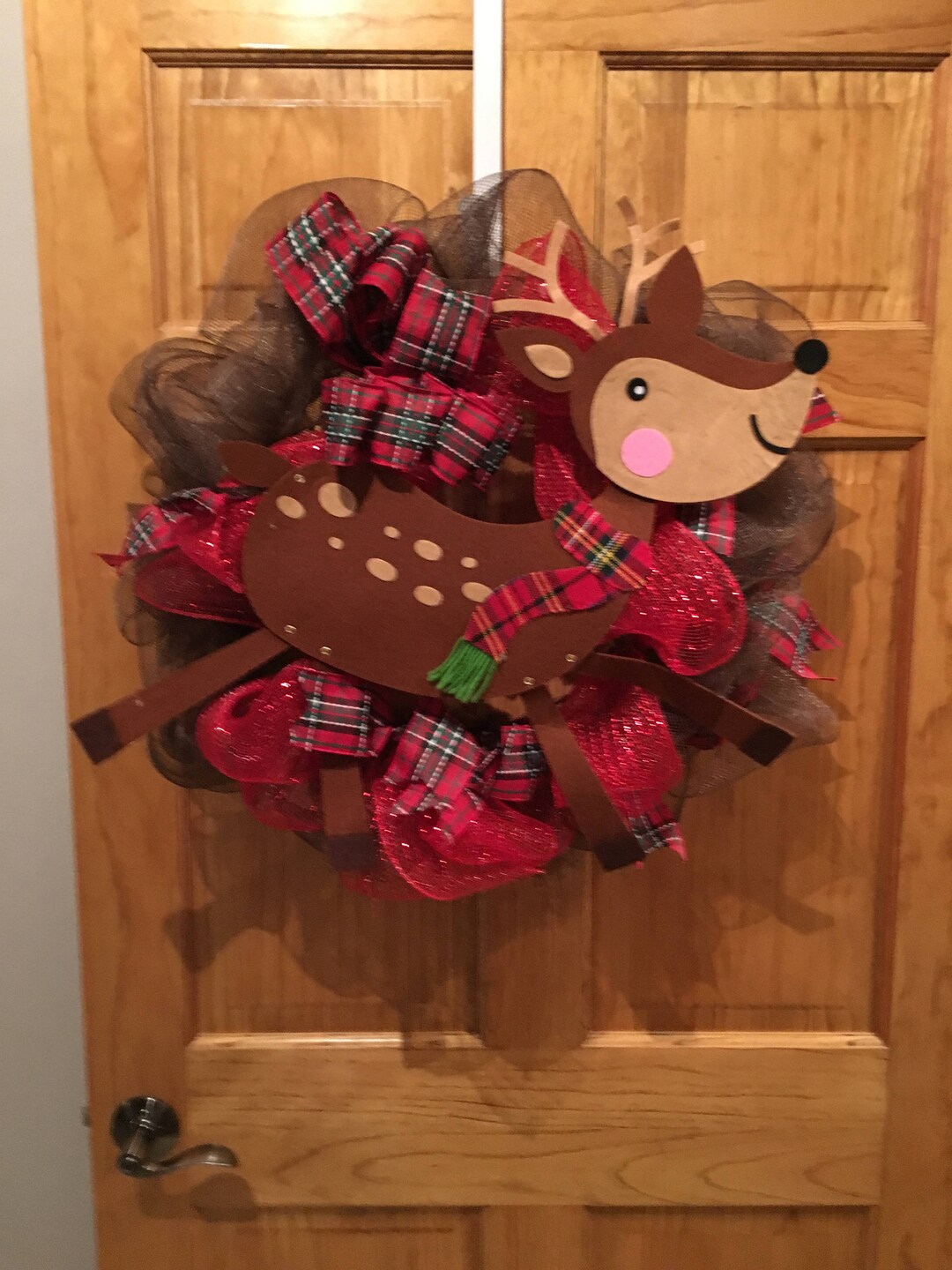 Big Reindeer Christmas Deco Mesh Wreath, Reindeer Winter Deco Mesh