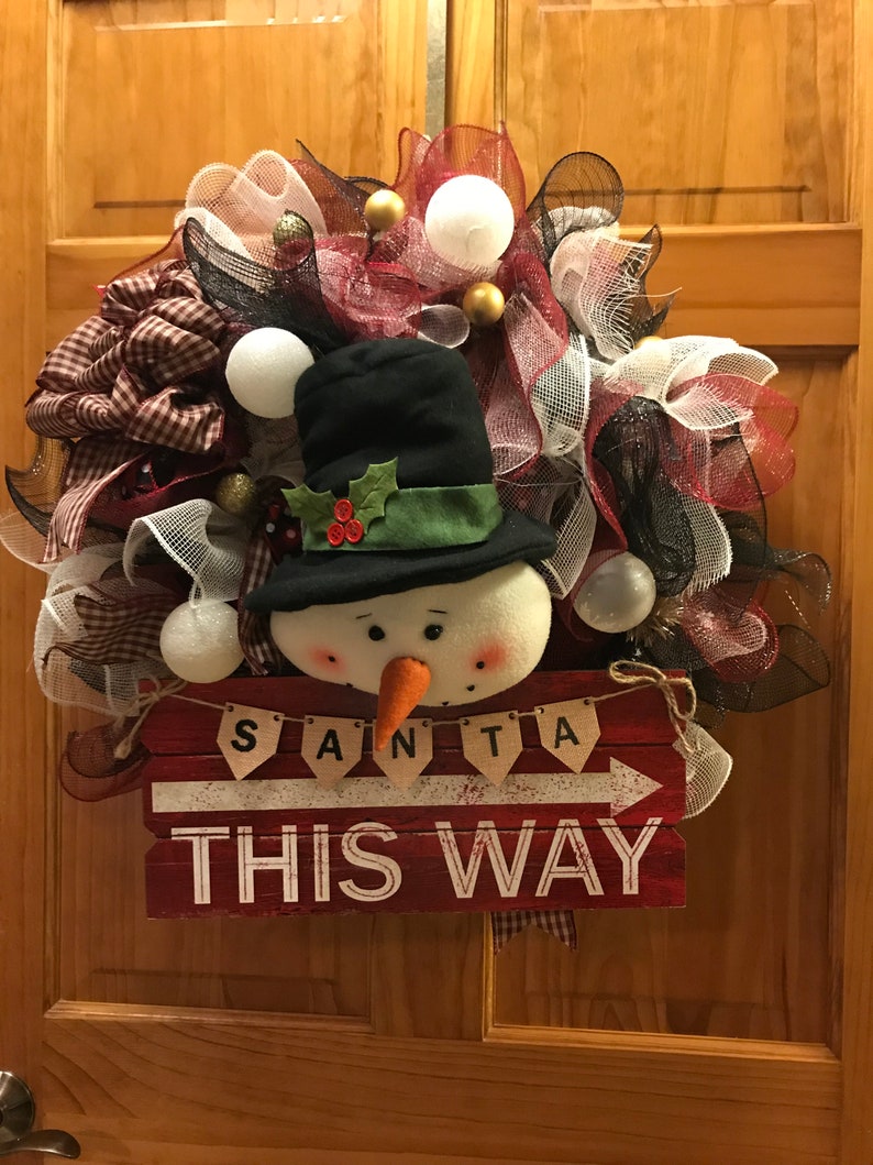 Deco Mesh Wreath Winter Wreath Christmas Door Decor Christmas Wreath Whimsical Christmas Wreath Snowman Wreath