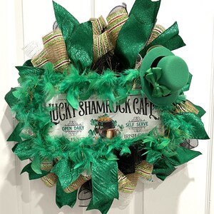 St. Patrick’s Day wreath for front door, Leprechaun wreath, St. Patrick’s Day decor wreath for St. Patrick’s Day, mesh wreath