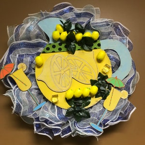 Summertime Wreath, Deco Mesh Wreath, Lemonade Wreath, Everyday Wreath, Beautiful Door Wreath,summer lemonade deco mesh wreath