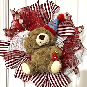 Happy Birthday Deco Mesh Wreath with Banner and Balloons, Rainbow Party Wreath, Cupcake Birthday Decoration
