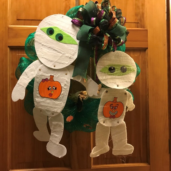 Halloween Wreath Mummy Wreath Deco Mesh Wreath Front Door Wreath Happy Halloween Wreath