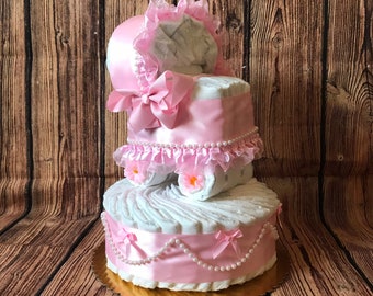 Pink Diaper Cake Baby Shower Gift for Girl Diaper Cake for New