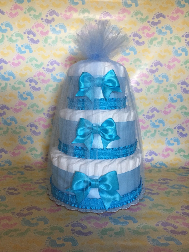 Baby Boy Diaper Cake Baby Shower Centerpieces Blue Diaper Etsy