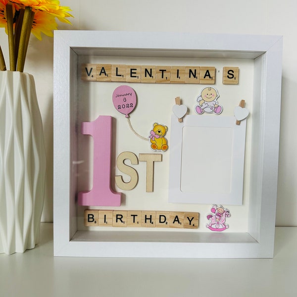 Personalized First birthday gift / Picture Frame with Name and Date / 1st Birthday Keepsake