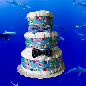 BABY SHARK Pink or Blue Diaper Cake Gift for Baby Shower