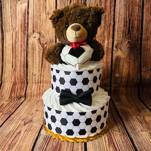 Little Kicker SOCCER diaper cake baby shower gift for baby boy or girl Sport themed baby shower
