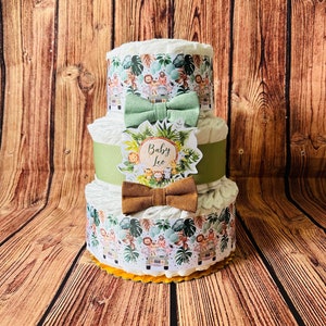 Safari Diaper Cake Jungle Baby Shower Gift A Little Wild One Shower Theme Jungle Animals Gender Neutral Newborn Gift Olive Green Baby Shower