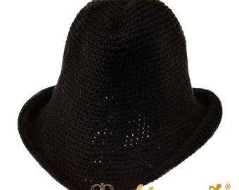 Black Crochet Fedora Hat for men, cotton