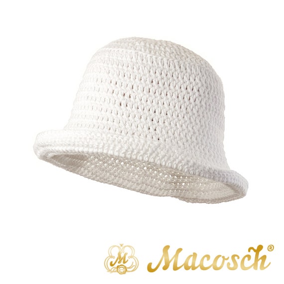 White Cotton Summer Crochet Bucket Hat 