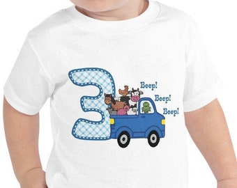 Blue Truck 3rd Birthday Shirt: Farm Theme Toddler Tee Direct to garment print