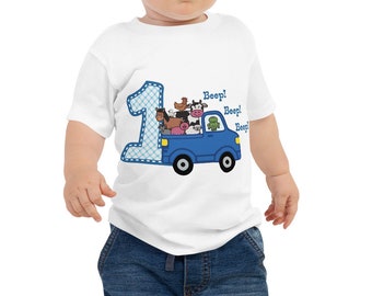 Blue Truck Birthday Outfit, Farm Animals First Birthday Shirt, Direct to garment print