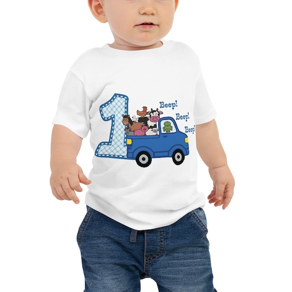 Blue Truck Birthday Outfit, Farm Animals First Birthday Shirt, Direct to garment print