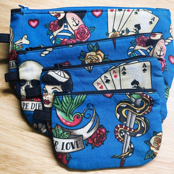 Fully Lined Zipper Pouch Set, Naval, Tattoo designs, Quality Construction