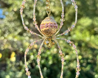 Beaded Christmas Spider Ornament: Crystal Suncatcher Decoration