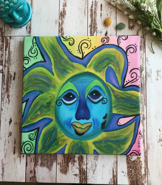 Sun Face Painting Canvas Print Etsy