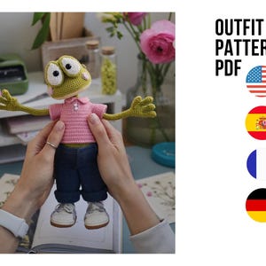 Sommer Jeans und Poloshirt Outfit für Froschkönig gehäkelt, PDF ENGLISH SPANISH französisch Häkelanleitung