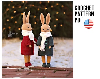Crochet Pattern bunny with long ears in coat. Crochet coat pattern. Coat knitting pattern