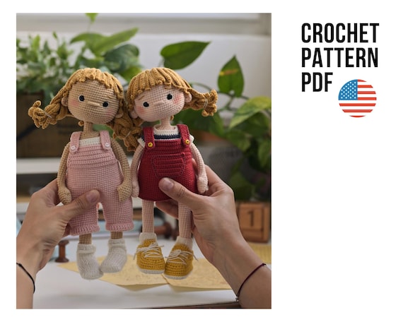 Amigurumi doll crochet pattern Senya & Anuta | cute girl doll with outfit PDF