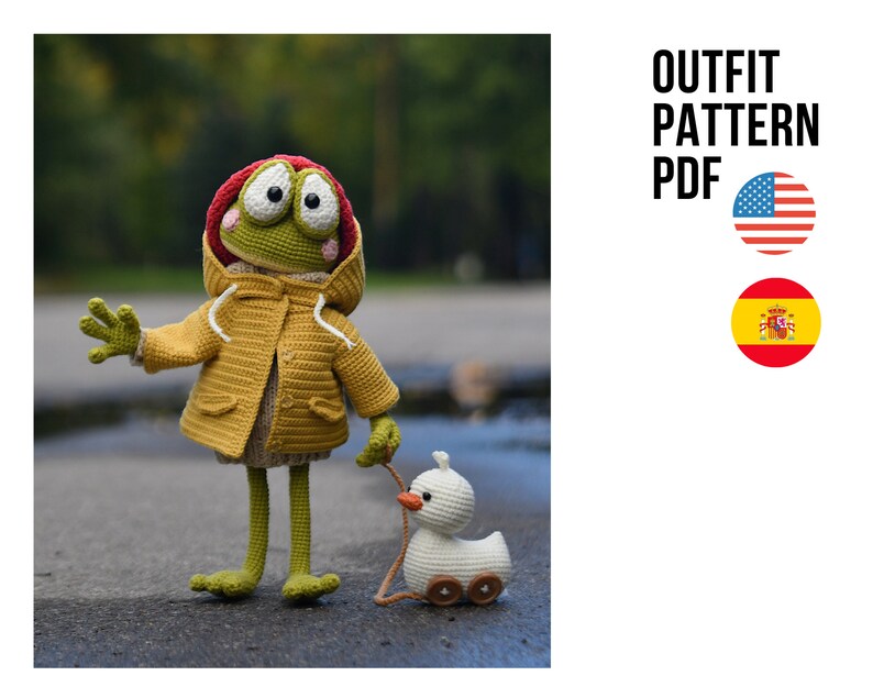Crochet autumn raincoat outfit for froggy, PDF ENGLISH SPANISH crochet pattern image 1