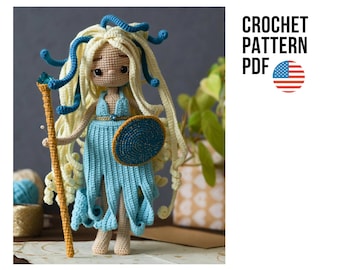 Medusa Gorgon Crochet Pattern PDF, Amigurumi Doll Tutorial, Greek Mythology Doll in English