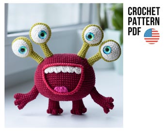 Amigurumi cute tiny crochet monster Re pattern, Halloween toy pattern, PDF patterns in  English