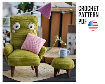 Amigurumi cute armchair with a pillow, PDF ENGLISH crochet pattern