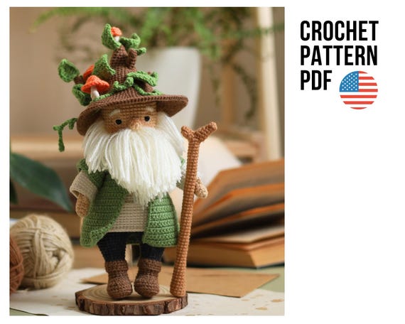 Amigurumi Forest Spirit Doll Crochet Pattern, Old Man Toy (PDF)