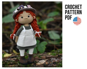 Cute crochet red-haired doll Anne, PDF ENGLISH pattern