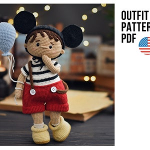 Tenue de souris noire pour jolie poupée au crochet, petit garçon, Flip, modèle PDF ANGLAIS