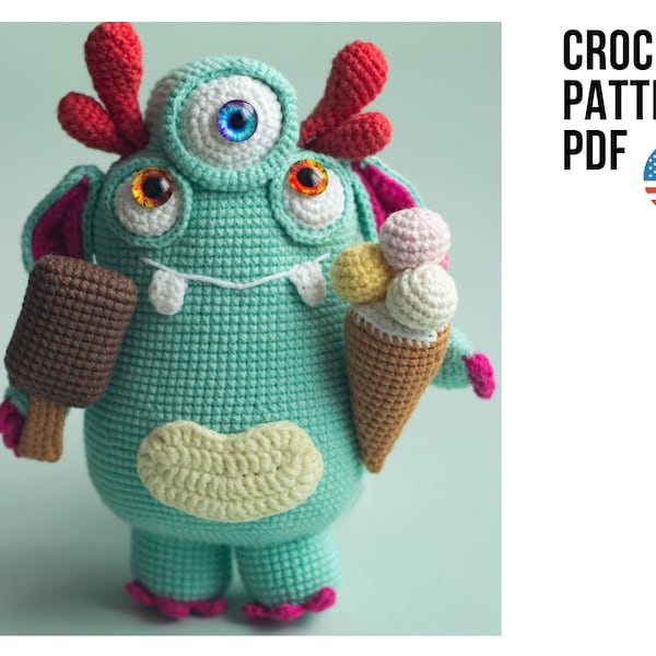 Amigurumi cute crochet monster pattern, Halloween toy pattern, PDF patterns in  English