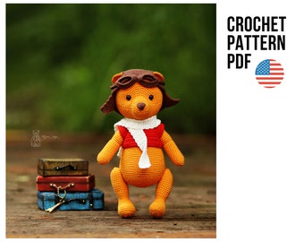Patrón de crochet Winnie the Pooh con traje de piloto, patrón de crochet animales