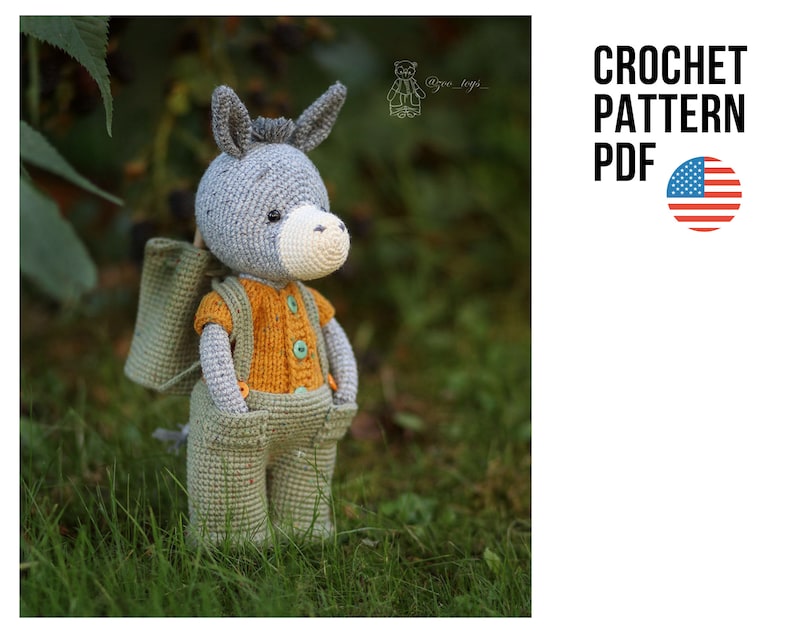 Crochet pattern cute donkey. Amigurumi crochet animals image 1