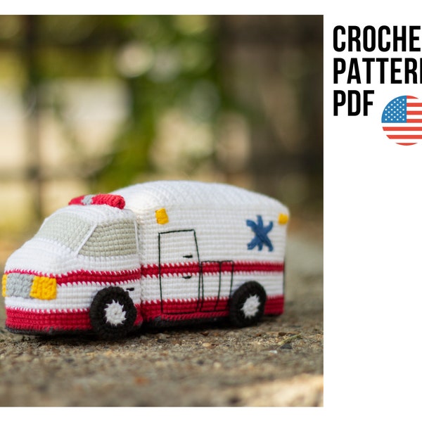 Amigurumi ambulance crochet pattern, pdf tutorial in English and Spanish