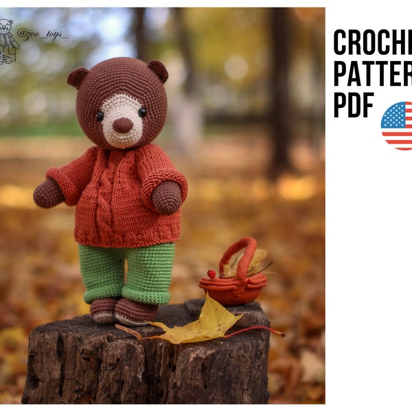 Crochet Pattern teddy bear in the sweater. Sweater knitting pattern. Teddy bear handmade