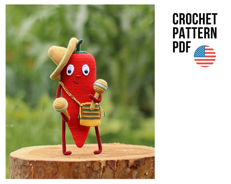 CHILI PEPPER Crochet Pattern PDF. Amigurumi hot pepper pattern. Crochet chili pattern. Vegetables crochet patterns. Food crochet patterns image 1