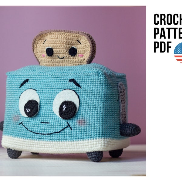 Crochet toaster pattern - amigurumi toy toaster and bread pattern, PDF pattern in English