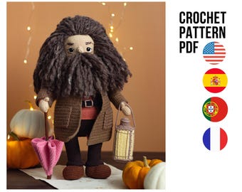 Amigurumi cute forester crochet doll pattern, PDF English Spanish Portuguese French tutorial
