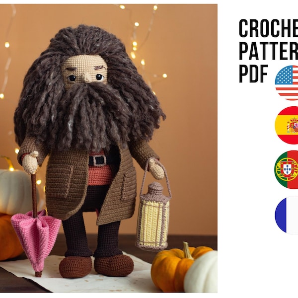 Mönster för virkad amigurumi-docka med söt skogsdock, PDF-handledning på engelska, spanska, portugisiska och franska