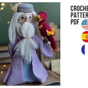 Amigurumi The Greatest Wizard crochet doll pattern, old man toy pdf English Spanish French tutorial
