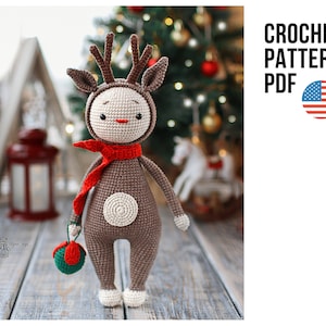 Crochet deer pattern, Christmas reindeer, Amigurumi animals