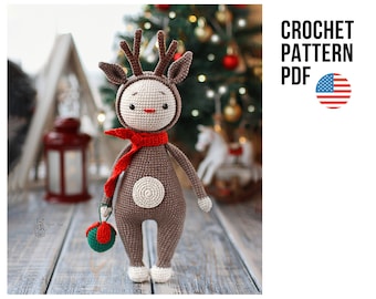 Crochet deer pattern, Christmas reindeer, Amigurumi animals